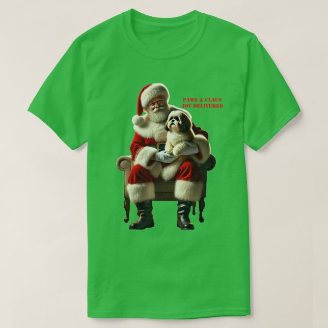 Camiseta Papá Noel sentado con un perro shih tuzu Navidad U (Diseño del anverso)