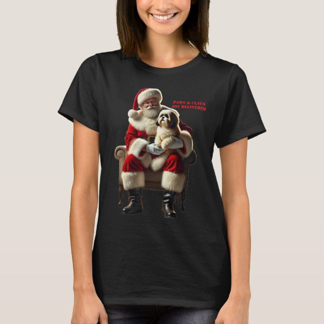 Camiseta Papá Noel sentado con un perro shih tuzu Navidad U (Anverso)