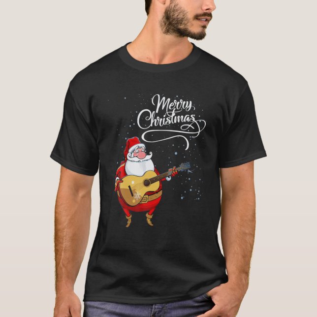 Camiseta Papá Noel toca guitarra, papá, mamá, papá (Anverso)