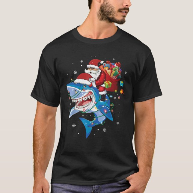 Camiseta Papá Noel viajando amante de los tiburones Feliz N (Anverso)