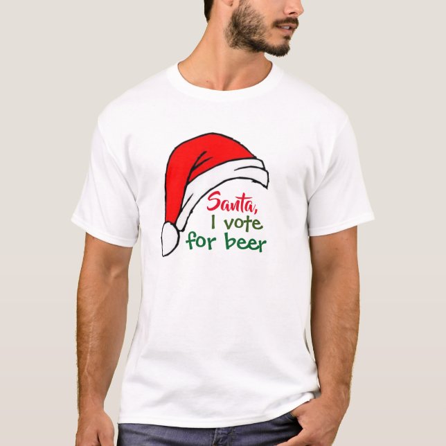 Camiseta Papá Noel vota por los Navidades de cerveza gracio (Anverso)