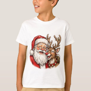 Camiseta Papá Noel y renos festivos Feliz Navidad