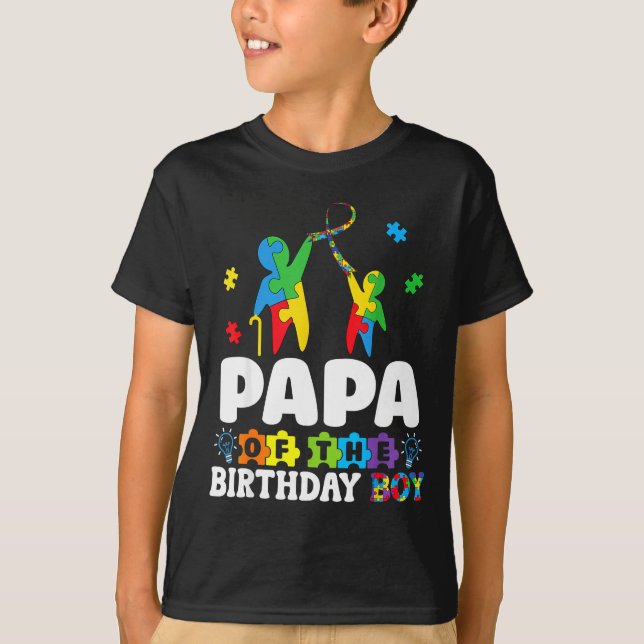 Camiseta Papa Of The Birthday Boy Autism Awareness Support  (Anverso)
