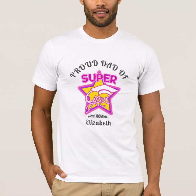 Camiseta PAPÁ ORGULLOSO DE texto editable en rosado súper G (Anverso)