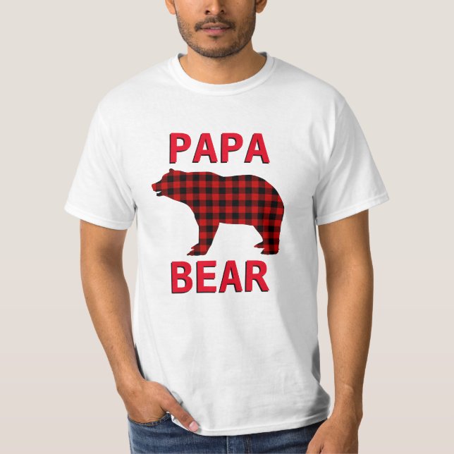 Camiseta Papa Oso Rojo Negro Placa (Anverso)