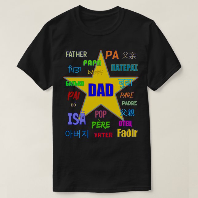 Camiseta Papá Padre muchas lenguas Estrella Amarilla (Diseño del anverso)