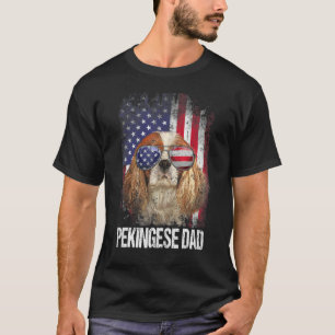 Camiseta Papá Pekín con orgulloso perro de bandera estadoun