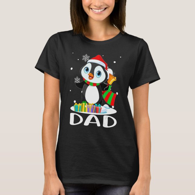 Camiseta Papá Pingüinos Navidades de Santa Hat a la familia (Anverso)
