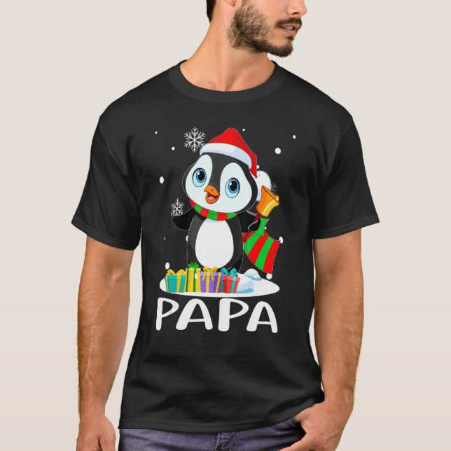 Camiseta Papa Pingüinos Navidades de Santa Hat a la familia (Anverso)