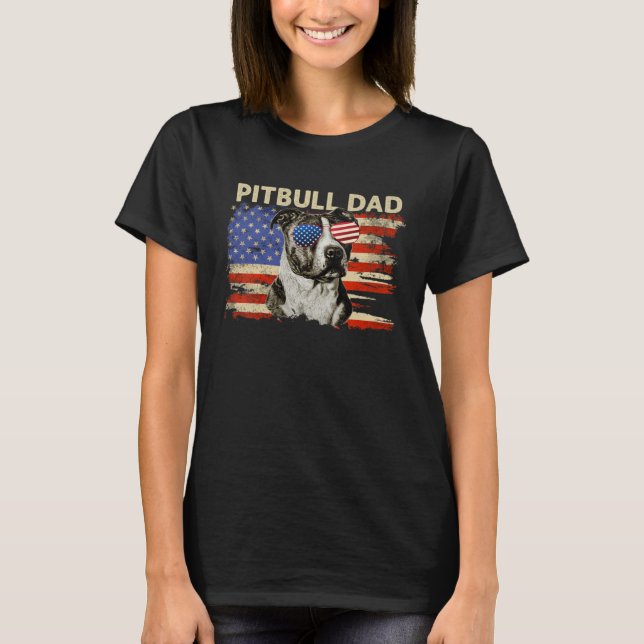 Camiseta Papá Pitbull Patriota  4 de Julio Bandera American (Anverso)