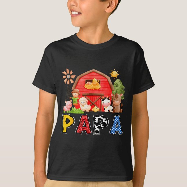 Camiseta Papa Red Farm Cow Birthday Boy Matching Family Par (Anverso)