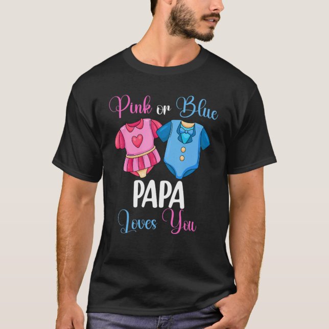 Camiseta Papá Rosa O Azul Te Ama El Género Revelar El Bebé  (Anverso)