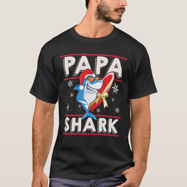 Camiseta Papa Shark Santa Christmas Family Matching Pajamas (Anverso)