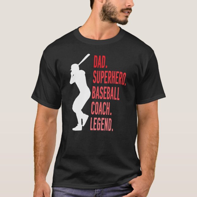 Camiseta Papa Superhéroe entrenador de béisbol Leyenda dive (Anverso)