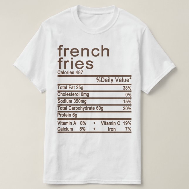 Camiseta papas fritas Nutrición Etiqueta de datos (Diseño del anverso)