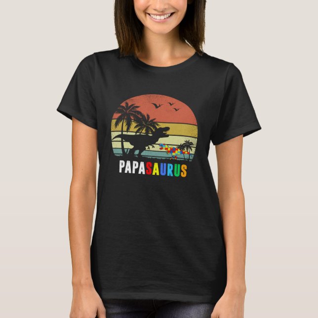 Camiseta Papasaurus Autism Awareness Dad Papa Dinosaur Fath (Anverso)