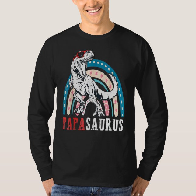 Camiseta Papasaurus Rex Dinosaur Papa Saurus Rainbow Padre (Anverso)