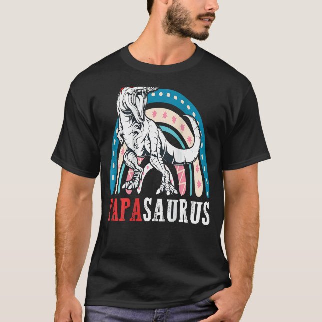 Camiseta Papasaurus Rex Dinosaur Papa Saurus Rainbow Padre (Anverso)