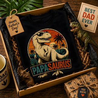 Camiseta Papasaurus T-Rex Dinosaur Retro Vintage Atardecer