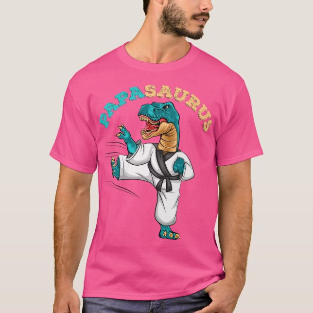 Camiseta Papasaurus Trex Dinosaur Funny Papa Saurus Karate (Anverso)