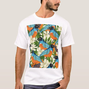 Camiseta Papaya tropical y patrón de aves.
