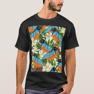 Camiseta Papaya tropical y patrón de aves.