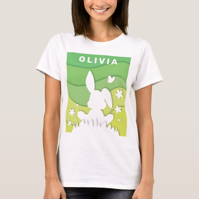 Camiseta Papel de conejo de Pascua corta naturaleza verde p (Anverso)