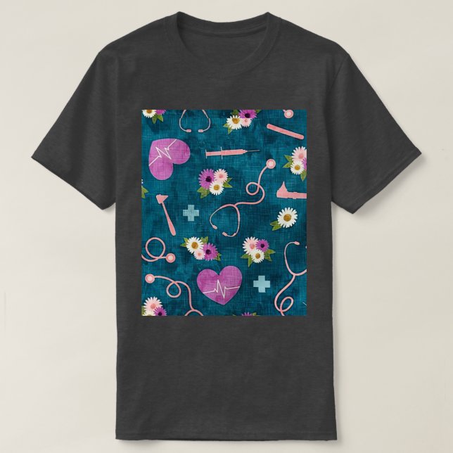 Camiseta Papel de escritorio de enfermería floral (Diseño del anverso)