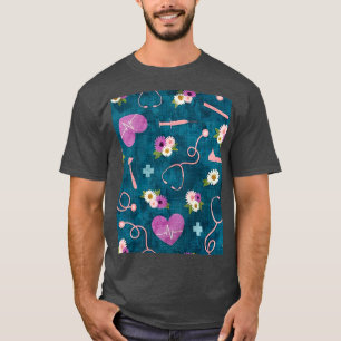 Camiseta Papel de escritorio de enfermería floral