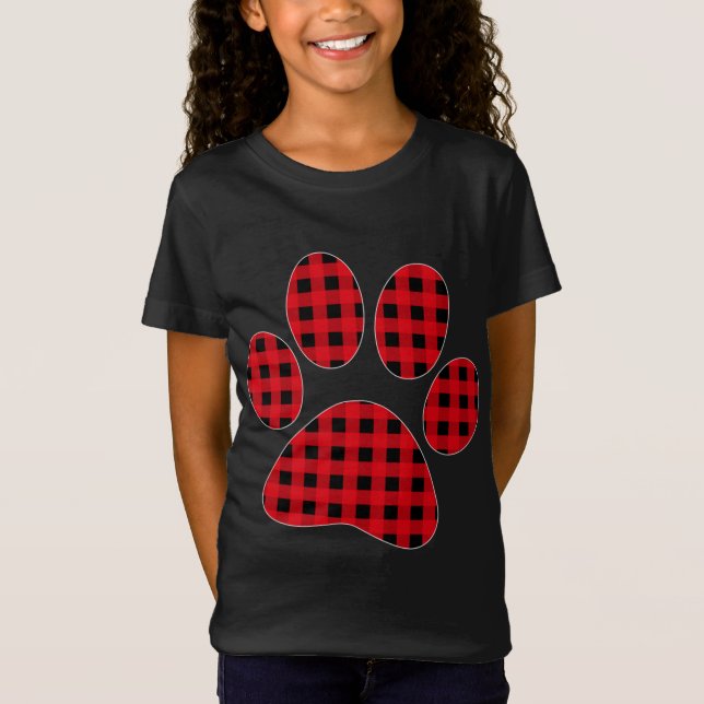 Camiseta Papel de perro de cachorro Impresión Red Plaid Mat (Anverso)