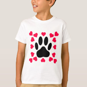 Camiseta Papel de perro negro con formas cardíacas