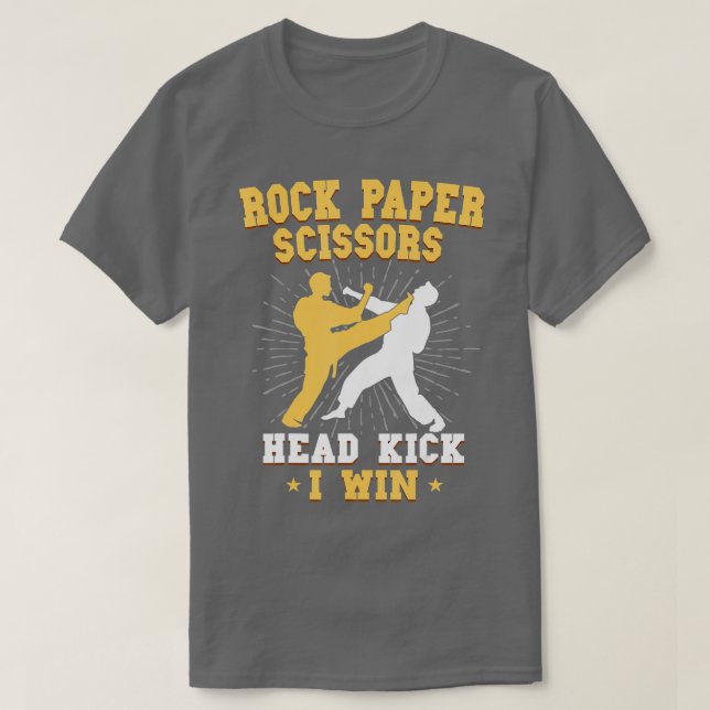 Camiseta Papel de rock tijera cabeza Kick I ganar Taekwondo (Diseño del anverso)