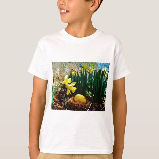 Camiseta Papeles amarillos y huevo de Pascua Amarillo (Anverso)