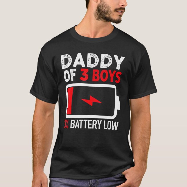 Camiseta Papi de 3 niños con batería baja papá feliz día de (Anverso)