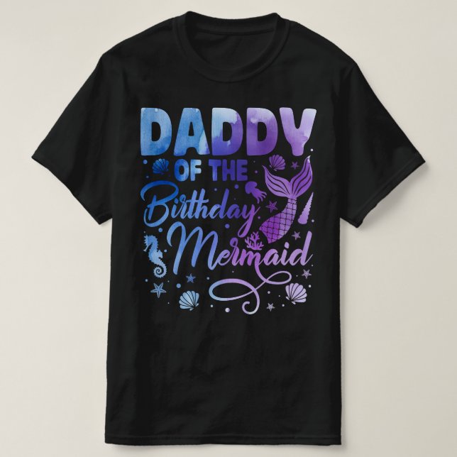Camiseta Papi De La Acuarela De La Sirena De Cumpleaños (Diseño del anverso)
