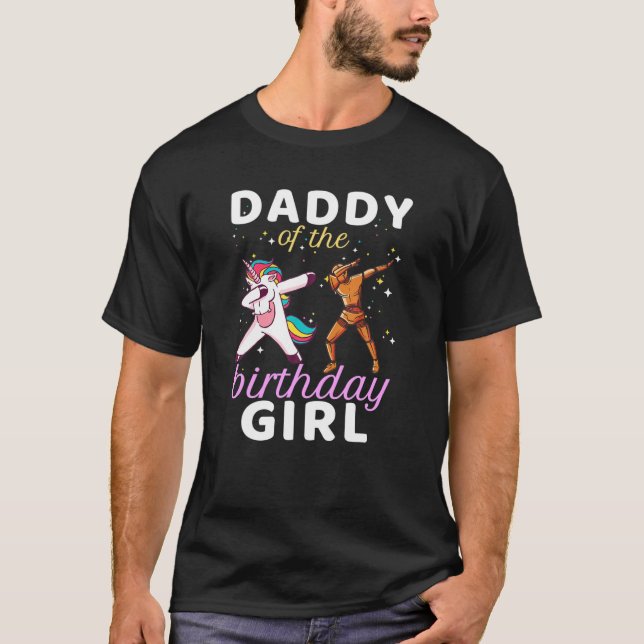 Camiseta Papi Del Chica De Cumpleaños Dabbing Unicorn Crash (Anverso)
