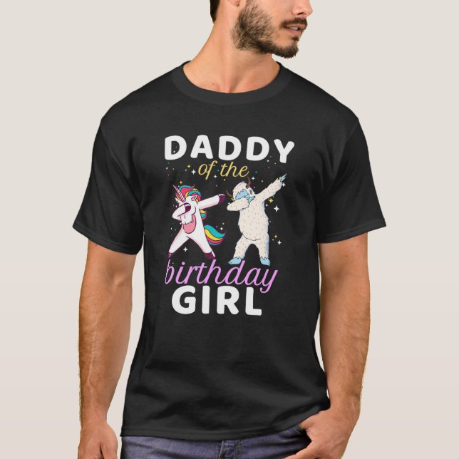 Camiseta Papi Del Chica De Cumpleaños Dabbing Unicorn Yeti  (Anverso)