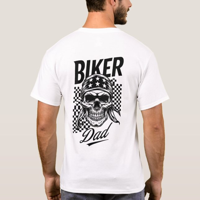 Camiseta Papi del ciclista | Motocicleta Skull & Checkpoint (Reverso)