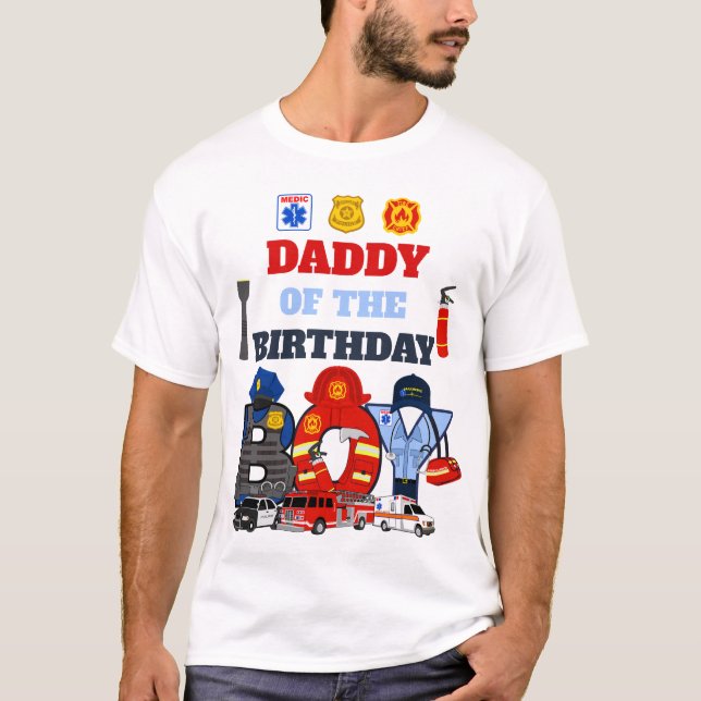 Camiseta Papi del niño de cumpleaños que responde primero (Anverso)