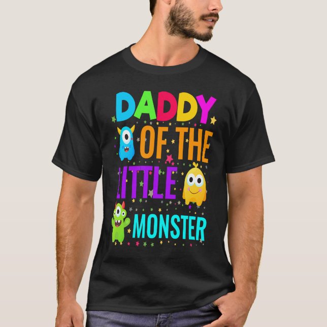 Camiseta Papi Del Pequeño Monstruo De La Familia De Cumplea (Anverso)