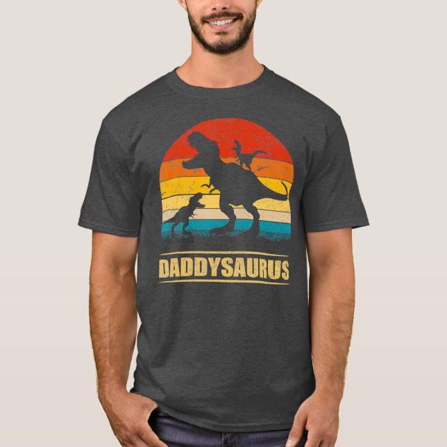 Camiseta Papi Dinosaurio Daddysaurus 2 Dos niños Tee Regalo (Anverso)