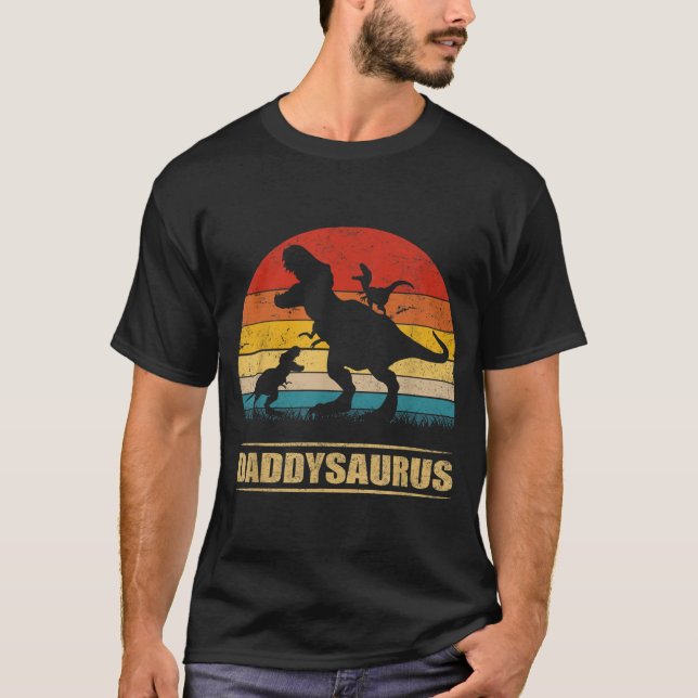 Camiseta Papi Dinosaurio Daddysaurus 2 Dos niños Tee Regalo (Anverso)