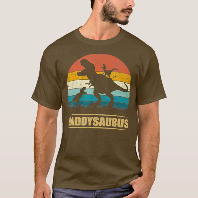 Camiseta Papi Dinosaurio Daddysaurus 2 niños Día de los Pad (Anverso)