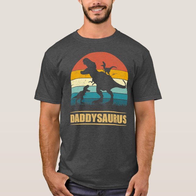 Camiseta Papi Dinosaurio Daddysaurus 2 niños Día del Padre (Anverso)