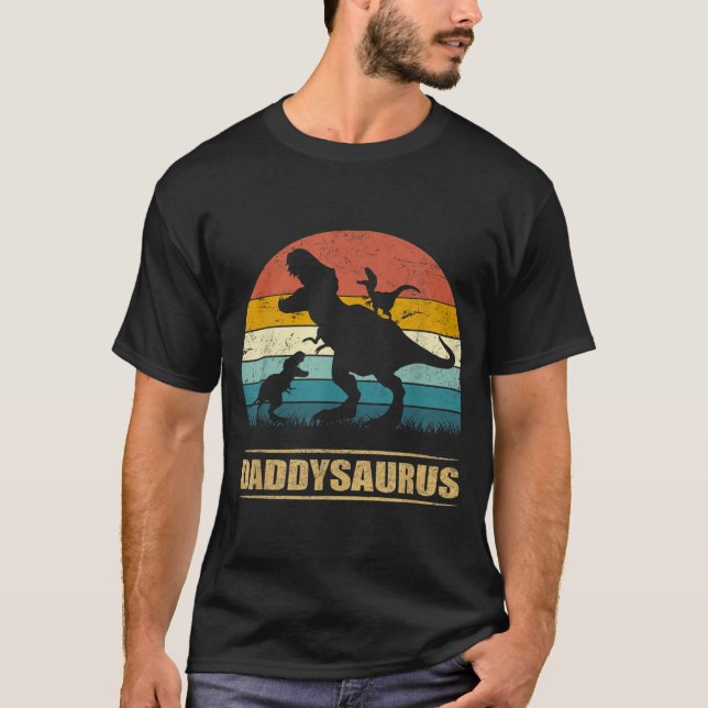 Camiseta Papi Dinosaurio Daddysaurus 2 niños Día del Padre (Anverso)