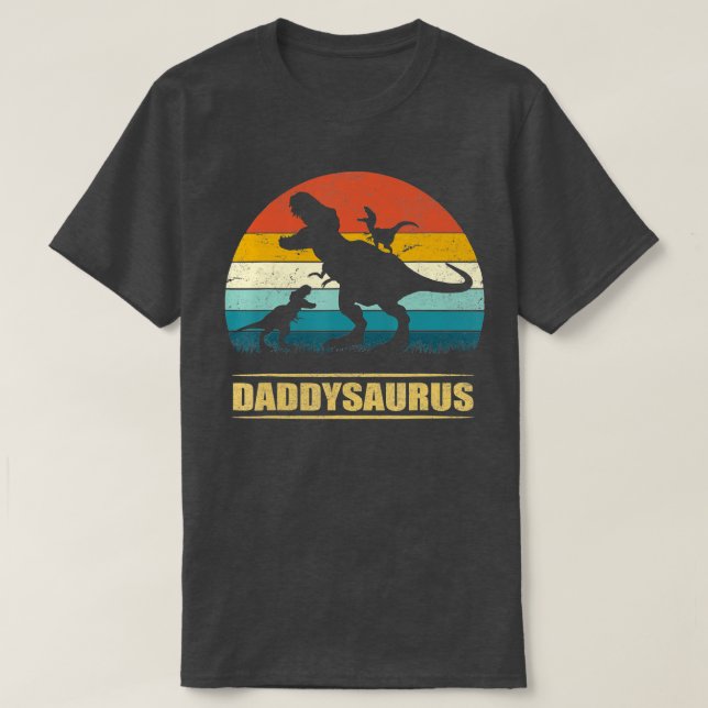 Camiseta Papi Dinosaurio Daddysaurus 2 niños Regalo del Día (Diseño del anverso)