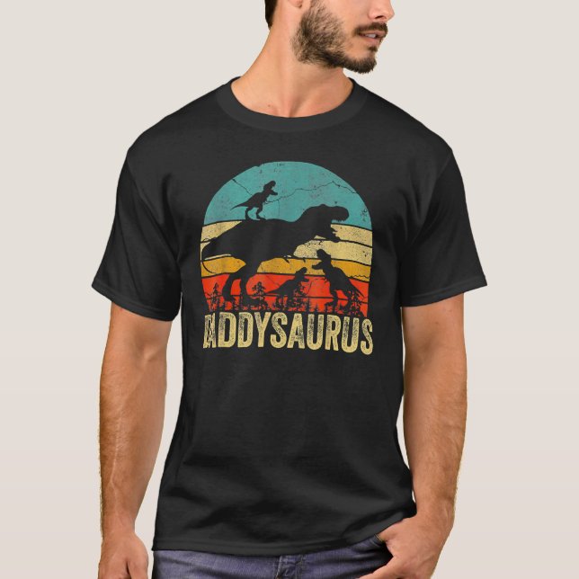 Camiseta Papi Dinosaurio Daddysaurus 3 Día del Padre de dos (Anverso)