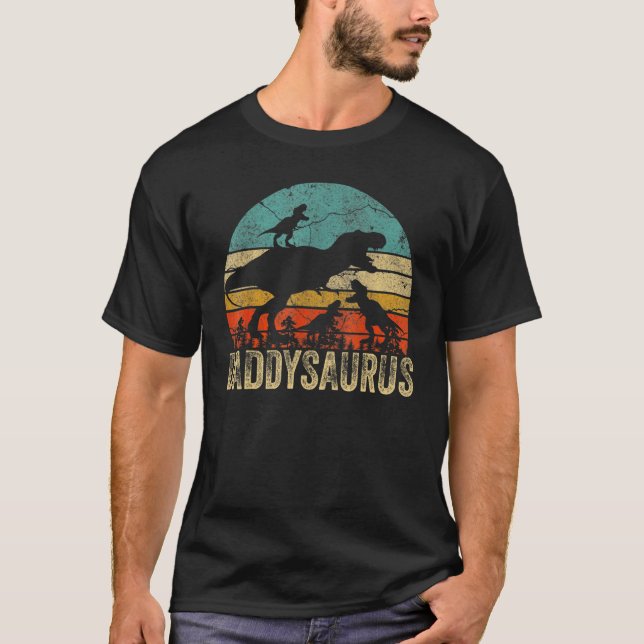 Camiseta Papi Dinosaurio Daddysaurus 3 Dos niños Navidades  (Anverso)