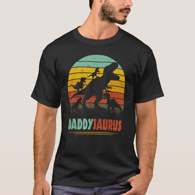 Camiseta Papi Dinosaurio Daddysaurus 4 niños para padre (Anverso)