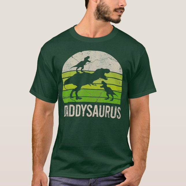 Camiseta Papi Dinosaurio Funny Dad Daddysaurus 2 Dos hijos (Anverso)